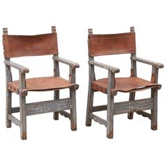 Antique Pair of Painted Spanish Revival Chairs