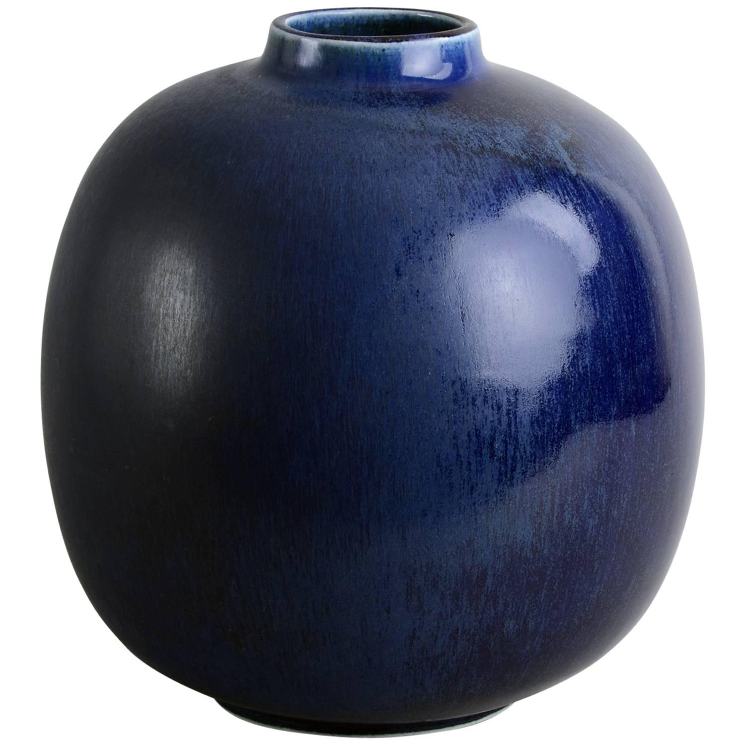 Large Vase with Blue Haresfur Glaze by Eva Staehr Nielsen for Saxbo, 1940s For Sale