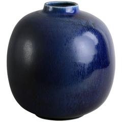 Large Vase with Blue Haresfur Glaze by Eva Staehr Nielsen for Saxbo, 1940s