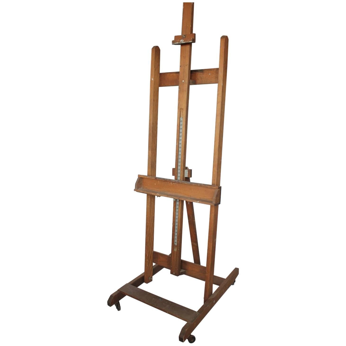 Large Mid-Century Art School Wood Easel For Sale