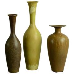 Retro Three Vases by Gunnar Nylund for Rorstrand with Matte Brown and Yellow Glazes
