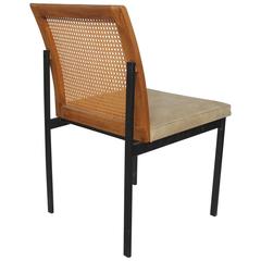 Milo Baughman Style Mid-Century Suede and Cane Desk or Side Chair