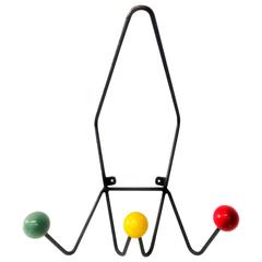Vintage French Wall-Mounted Coat Hook with Colorful Balls