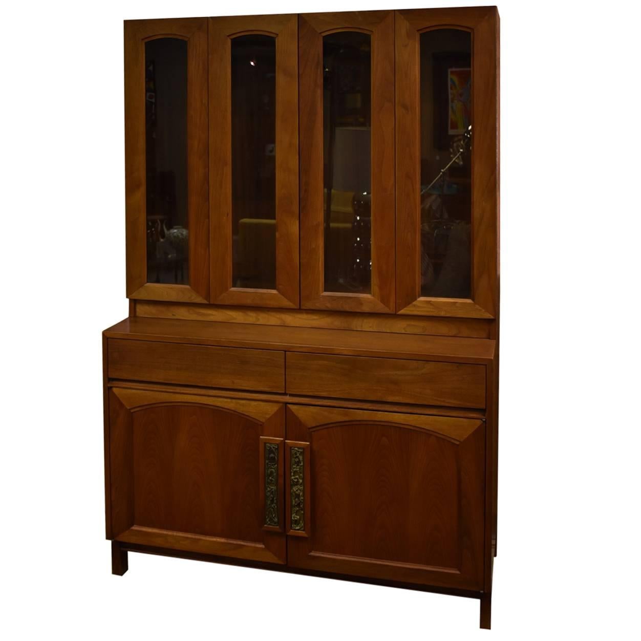 Two-Piece Teak China Cabinet Designed by John Keal for Brown Saltman