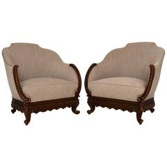 Pair of Antique Swedish Carved Mahogany Armchairs