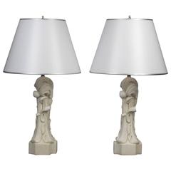 Pair of Painted Plaster Foliate Lamps