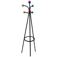 Retro French Mid-Century Standing Coat Rack with Colorful Balls