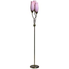Paavo Tynell Floor Lamp with Three Soft Pink Shades for Idman, Finland, 1950s 8
