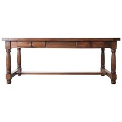 Antique French 19th Century Walnut Farm Table with Three Drawers
