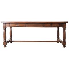 French 19th Century Walnut Farm Table with Three Drawers