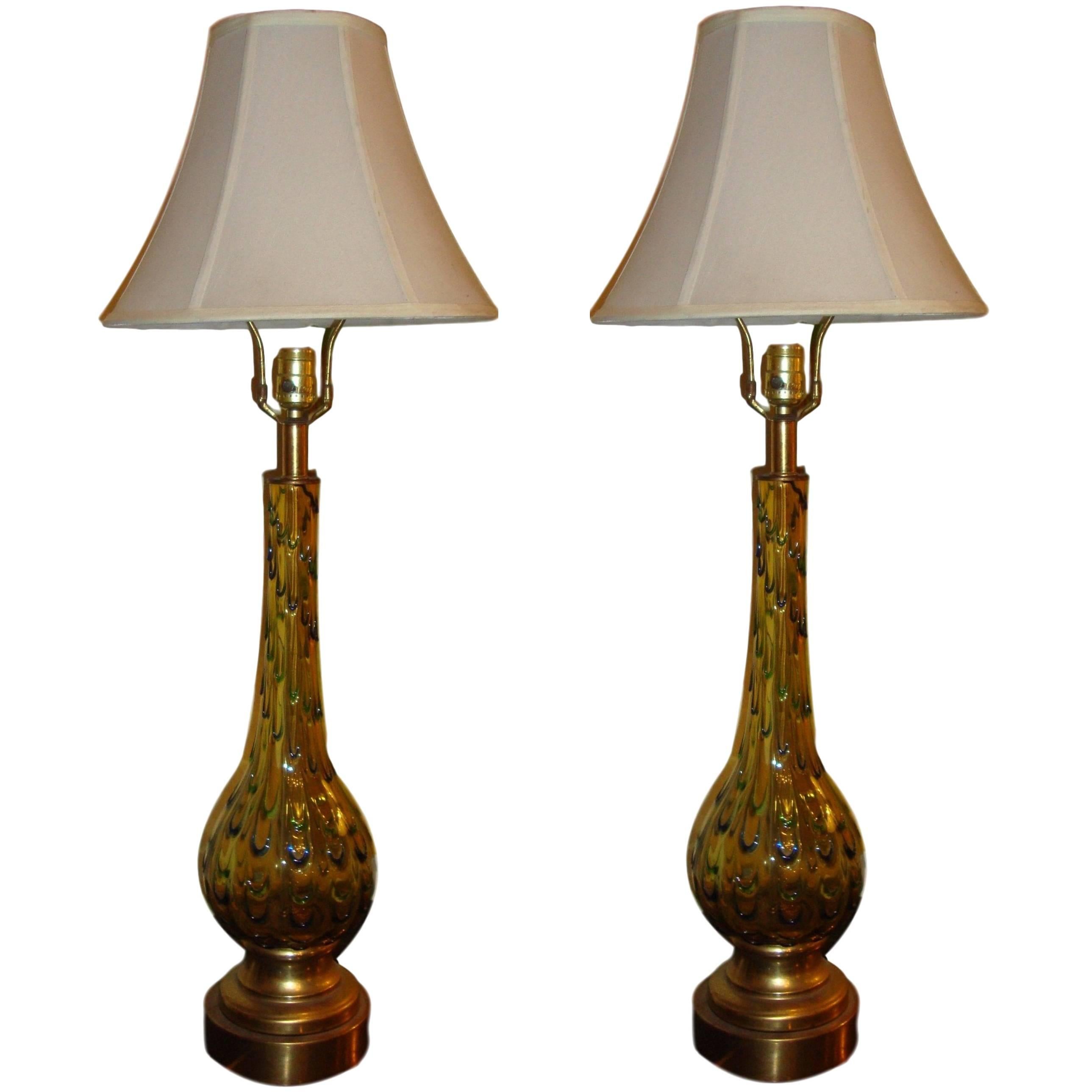 Pair of Multicolored Murano Glass Table Lamps Hollywood Regency Style 