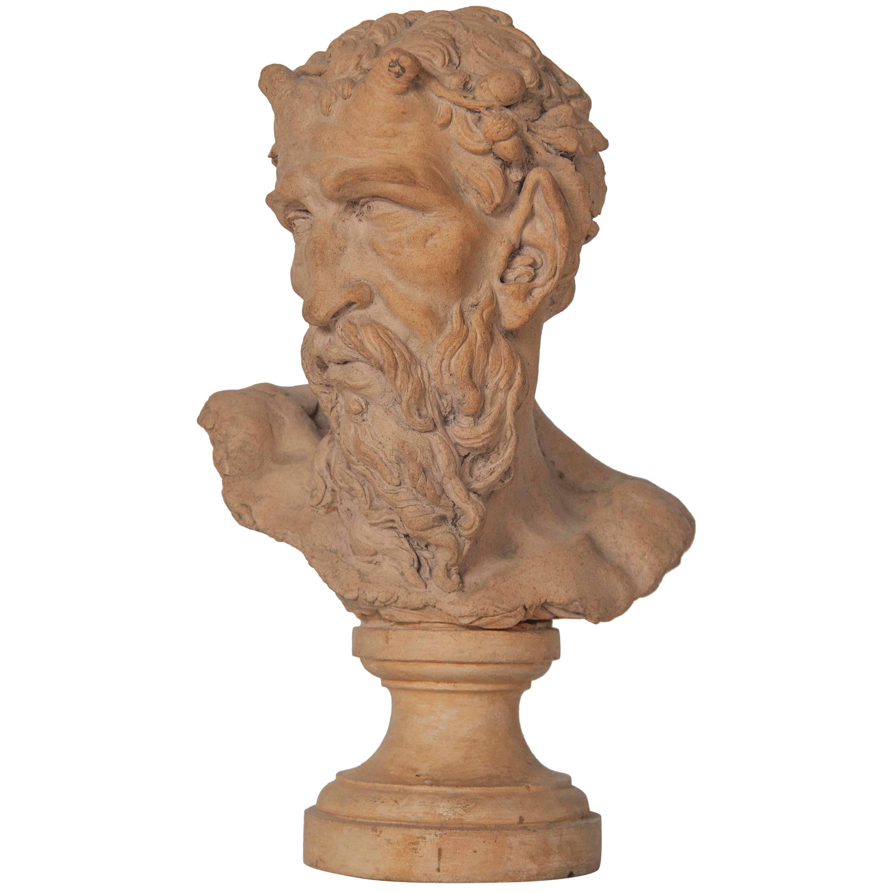 French Terracotta Bust of a Satyr For Sale