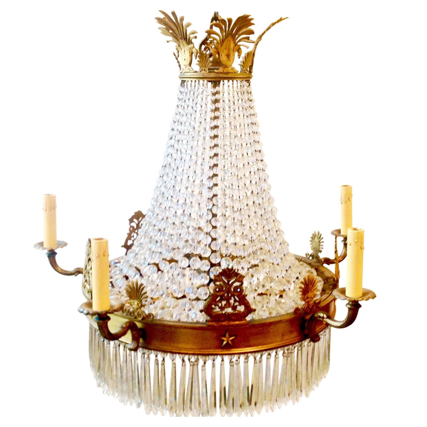 1920s French Empire Crystal Chandelier For Sale