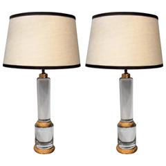 Pair of Solid Crystal Column Lamps