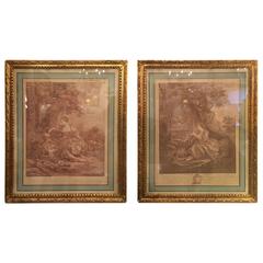 Pair of Early French Engravings in Gilded Frames