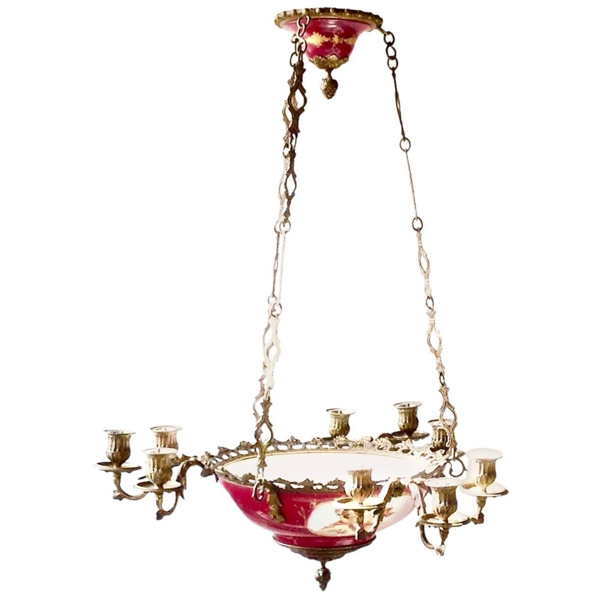 Early 1800s French Sèvres Porcelain Regency Empire Chandelier For Sale