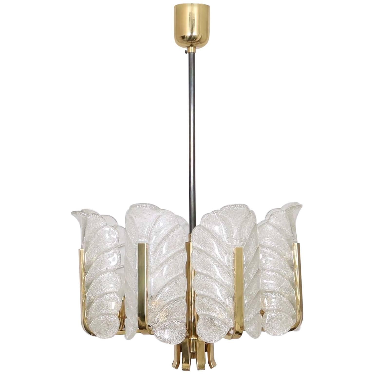 Carl Fagerlund for Orrefors Chandelier with Textured Glass Leaves