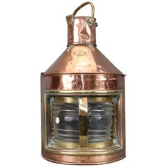 Antique Early Copper and Brass Starboard Lantern
