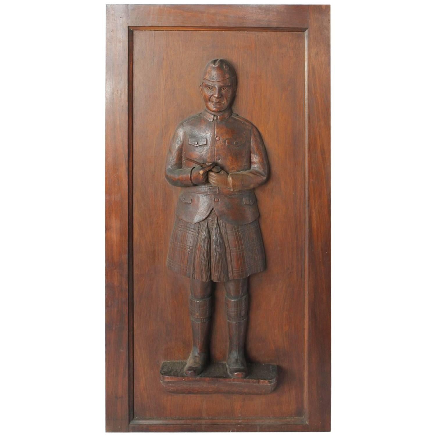 1900s Hand Carved Scotsman Tobacco Store Panel For Sale