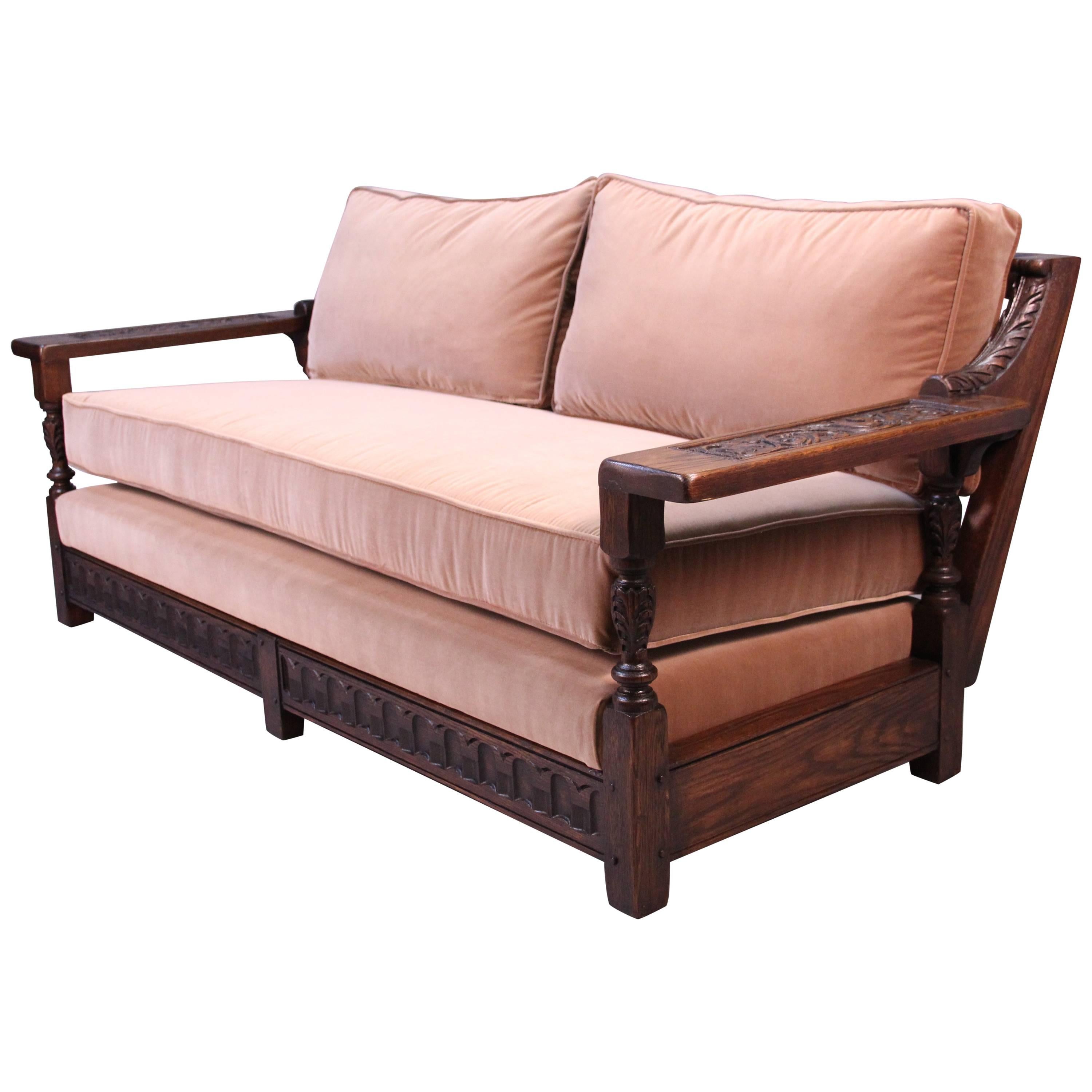 Spanish Revival Carved Wood 1920s Sofa