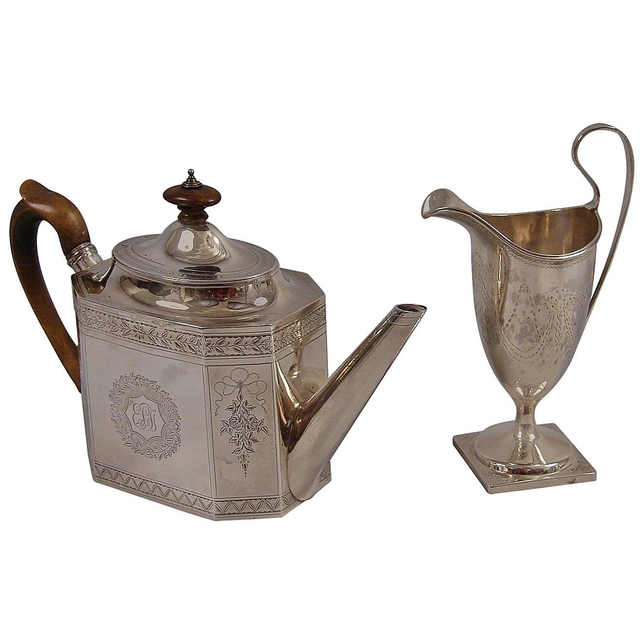 Georgian Sterling Silver Teapot and Associated Sterling Silver Creamer