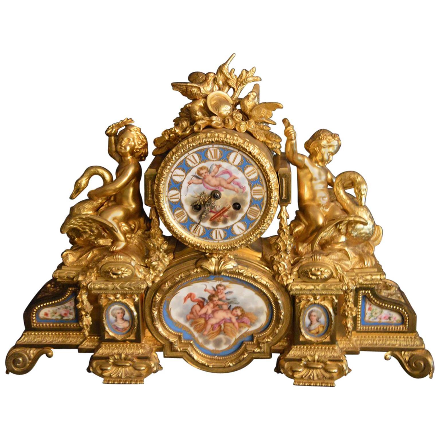 Sèvres Porcelain with Doré Bronze Clock For Sale