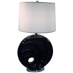 Monumental Black Swirl Design Ceramic Lamp with Lucite Base and Finial
