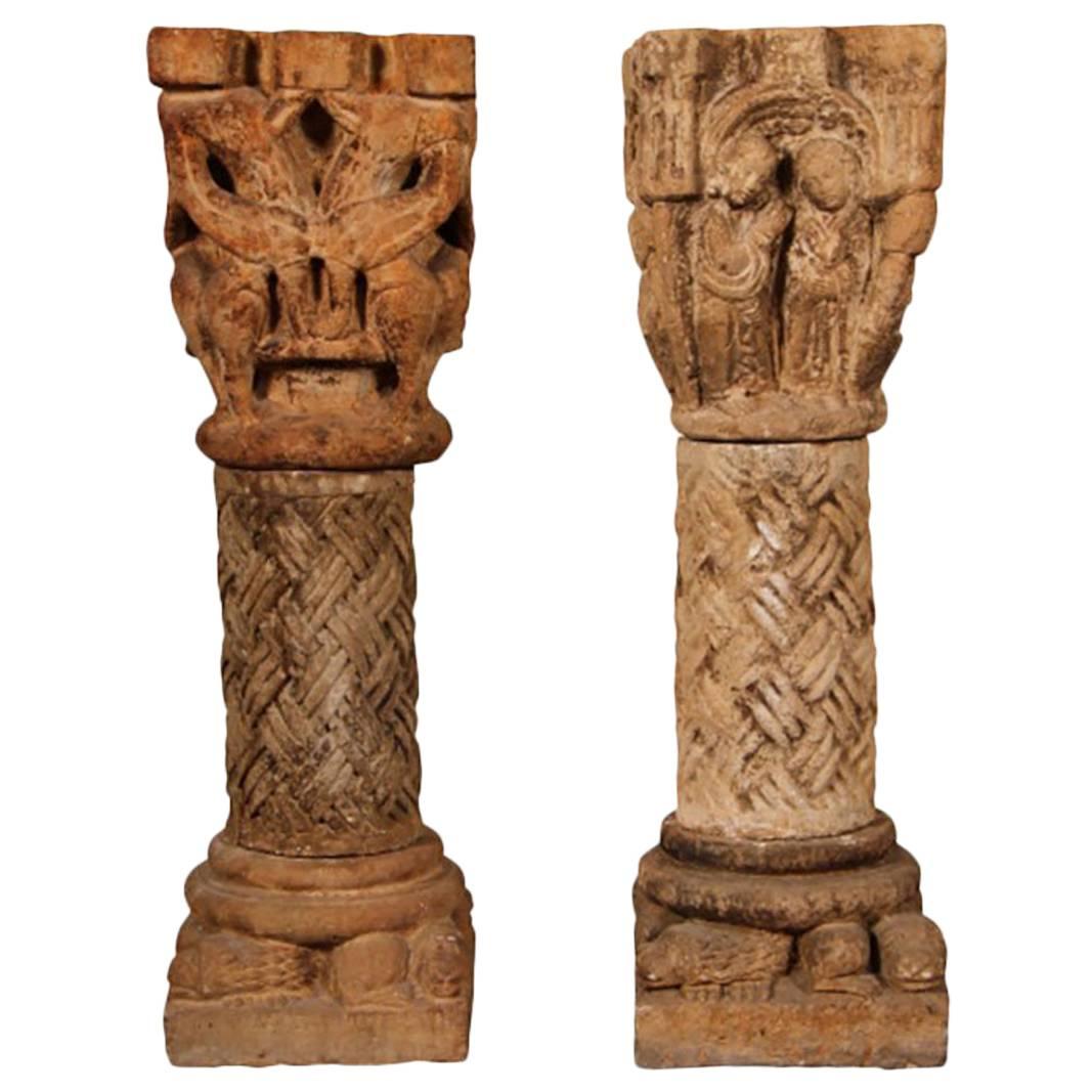 Compatible Pair of Antique Italian Finely Cast Stone Garden Planters/Fonts