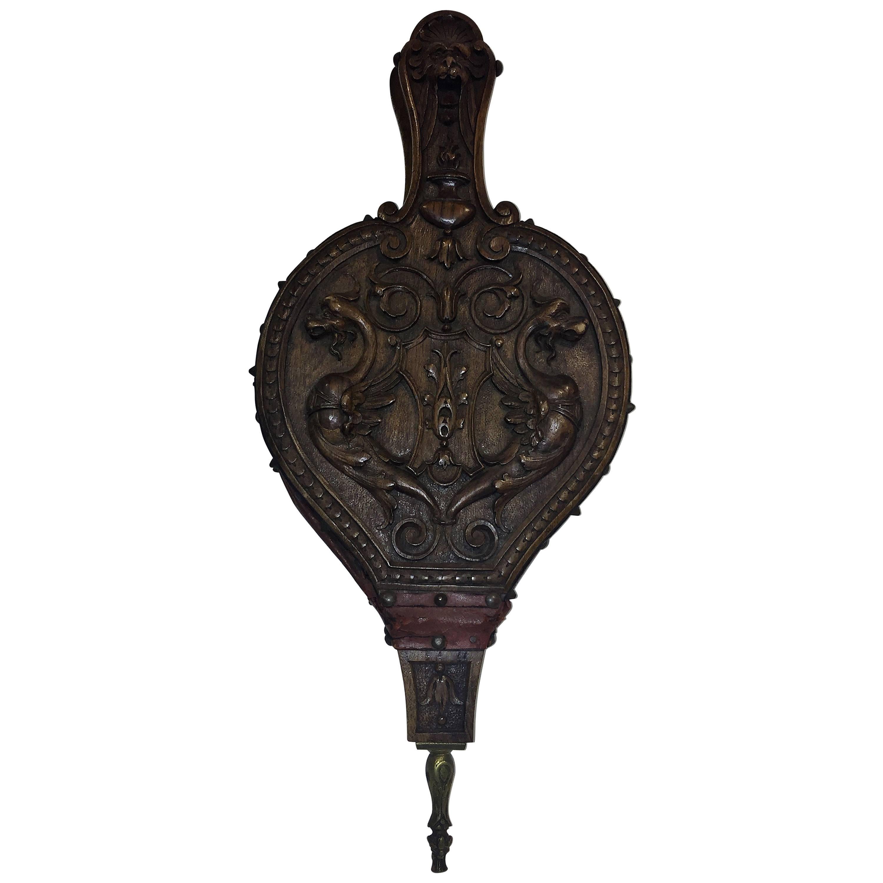 Amazing Italian Hand-Carved 19th Century Fire Bellows For Sale