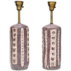 Pair of Stunning Italian Dark Plum Ceramic Table Lamps by Guido Gambone 7