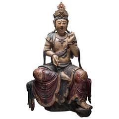 Antique Ming Dynasty Wooden Polychromed Guanyin
