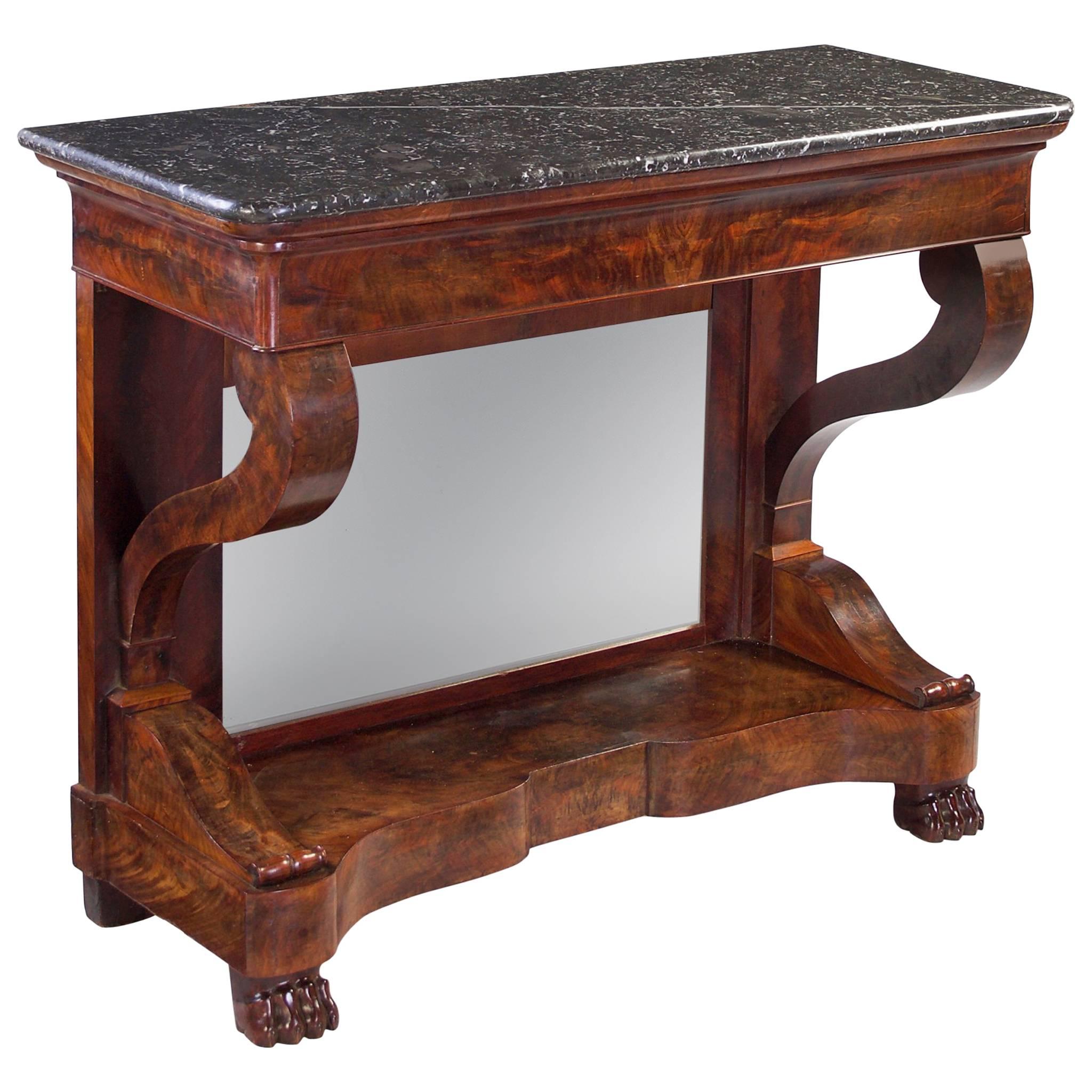 French 19th Century Mahogany Marble-Top Console Table For Sale