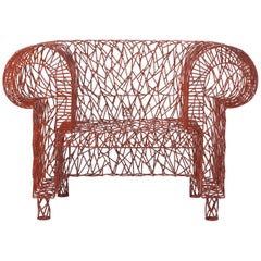 Moderner Sessel aus geschweißter Konstruktion, rot lackiert von A. Spazzapan, signiert
