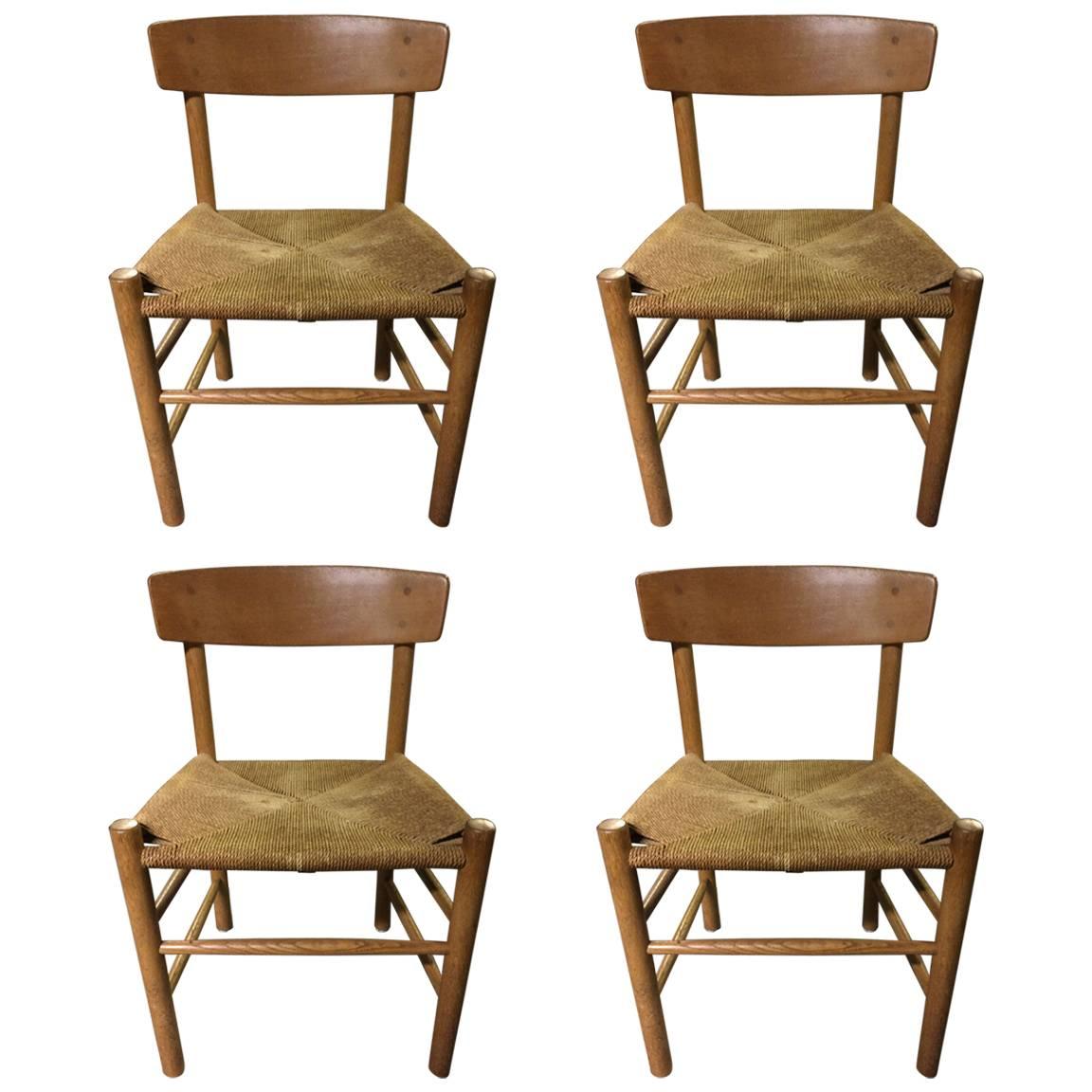 Four Børge Mogensen J39 Oak and Cord Dining Side Chairs Called “Peoples Chair”