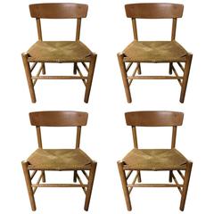 Four Børge Mogensen J39 Oak and Cord Dining Side Chairs Called “Peoples Chair”