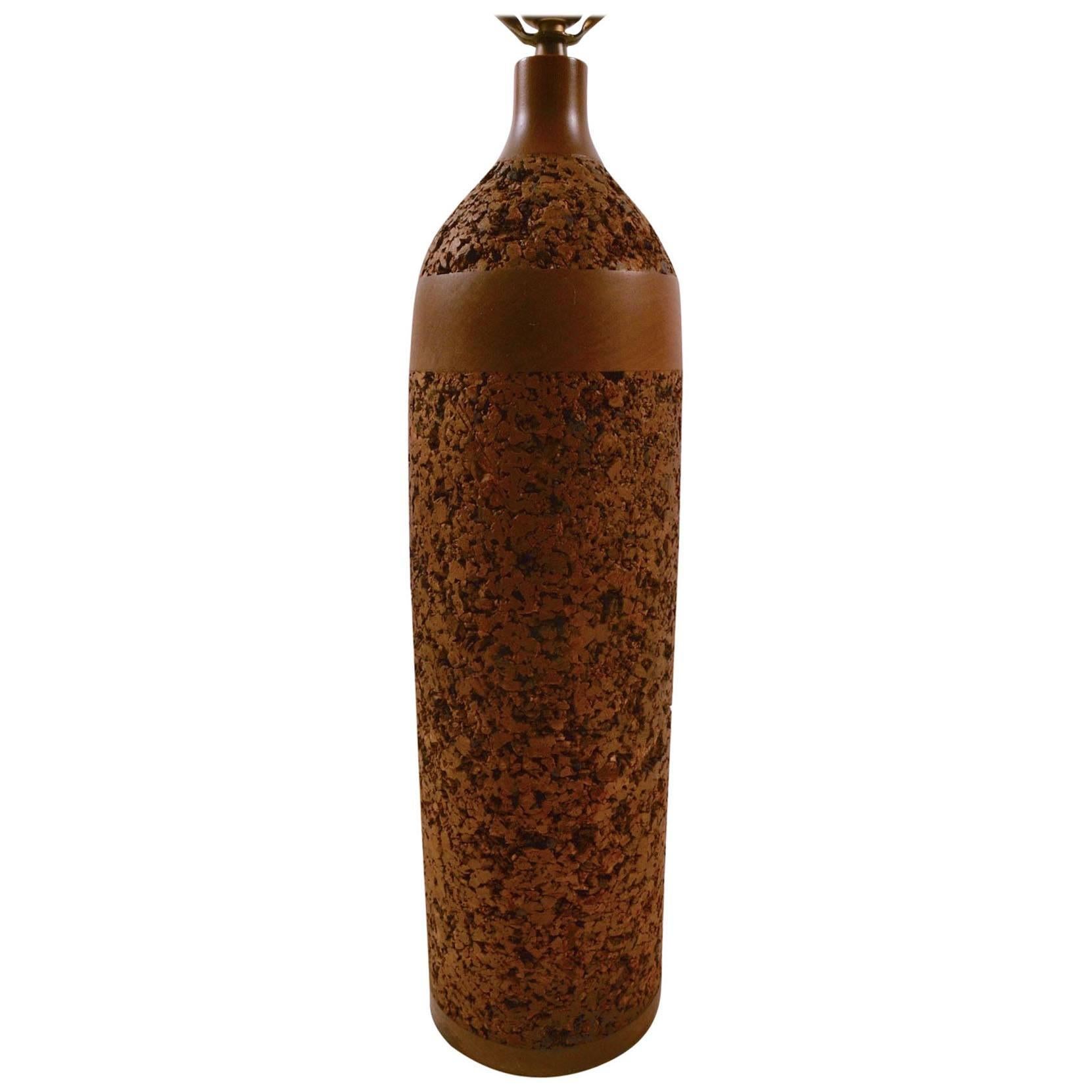 Bottle Form Cork and Wood Table Lamp