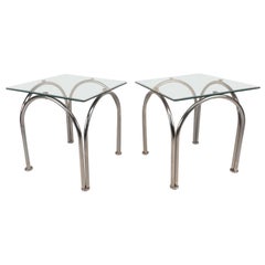Mid-Century Modern Glass and Chrome End Tables