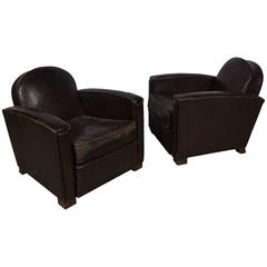 Pair of French Leather Club Chairs Pair of French Leather Club Chairs