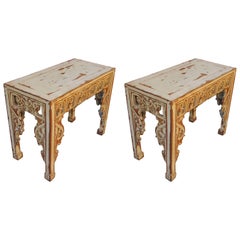 Pair of Early 20th Century Chinese Altar Console Tables with Distressed Paint