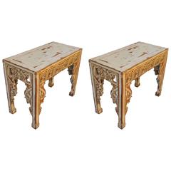 Pair of Early 20th Century Chinese Altar Console Tables with Distressed Paint 3