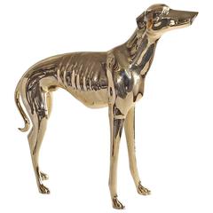 Mid-20th Century Brass Sculpture of Whippet or Greyhound Dog, Fully Restored