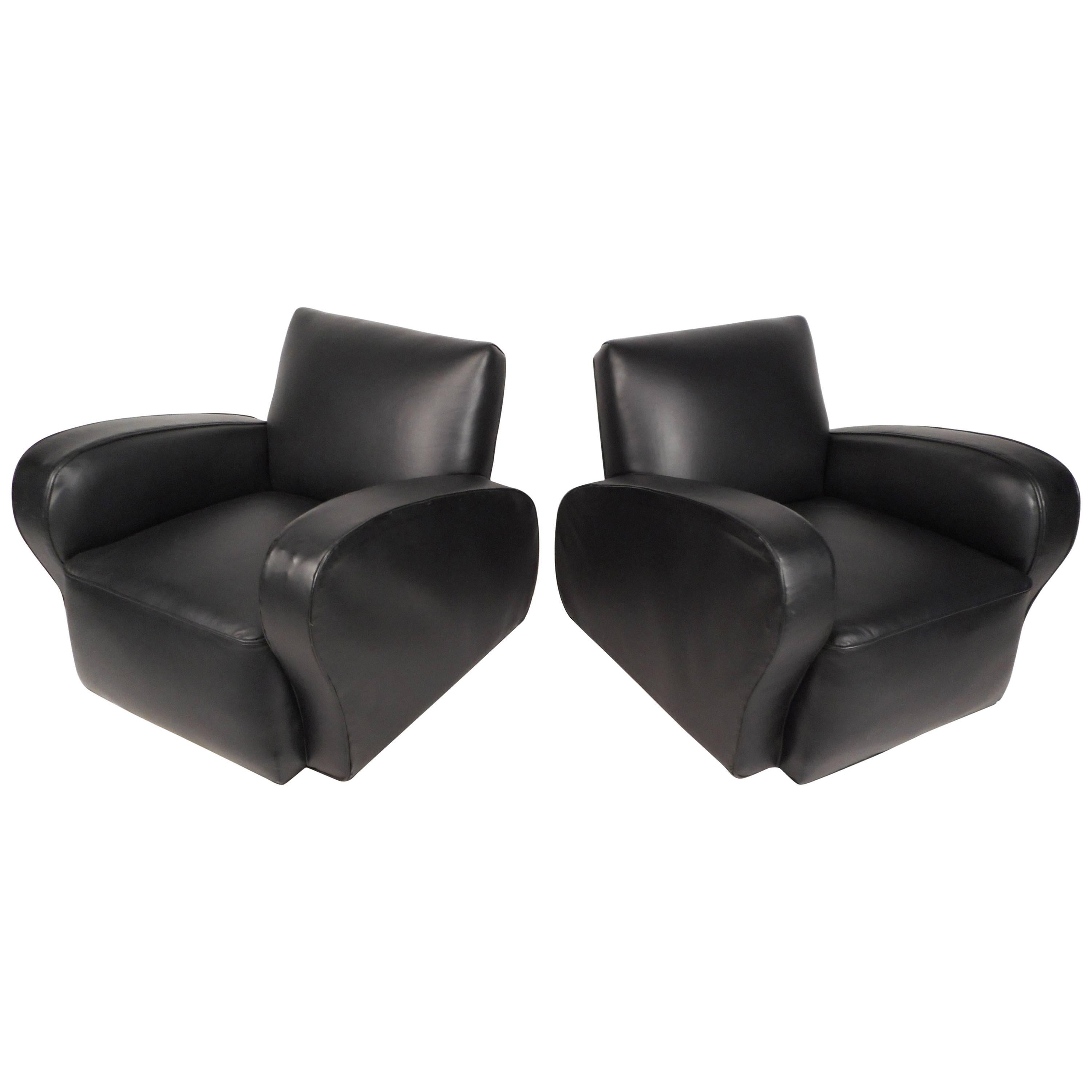 Pair of Contemporary Modern Vinyl Lounge Chairs