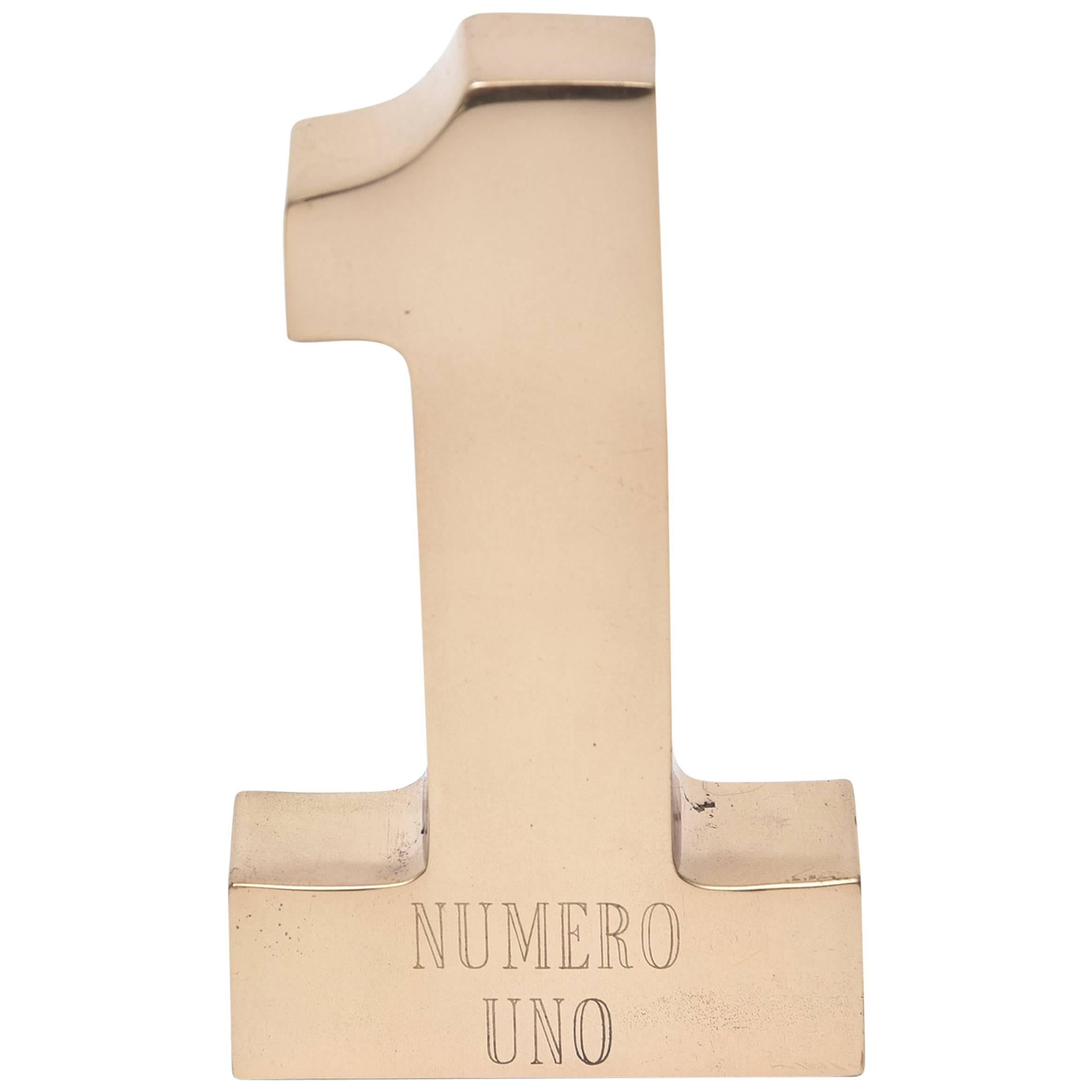 Small Bronze Paperweight "Numero Uno" Sculpture / SATURDAY SALE