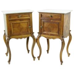 Antique French Marble-Top Louis XV Style Nightstands or Bedends