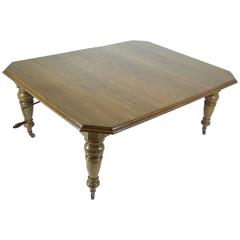Antique Late Victorian Solid Oak Extended Dining, Conference Table with Leaves