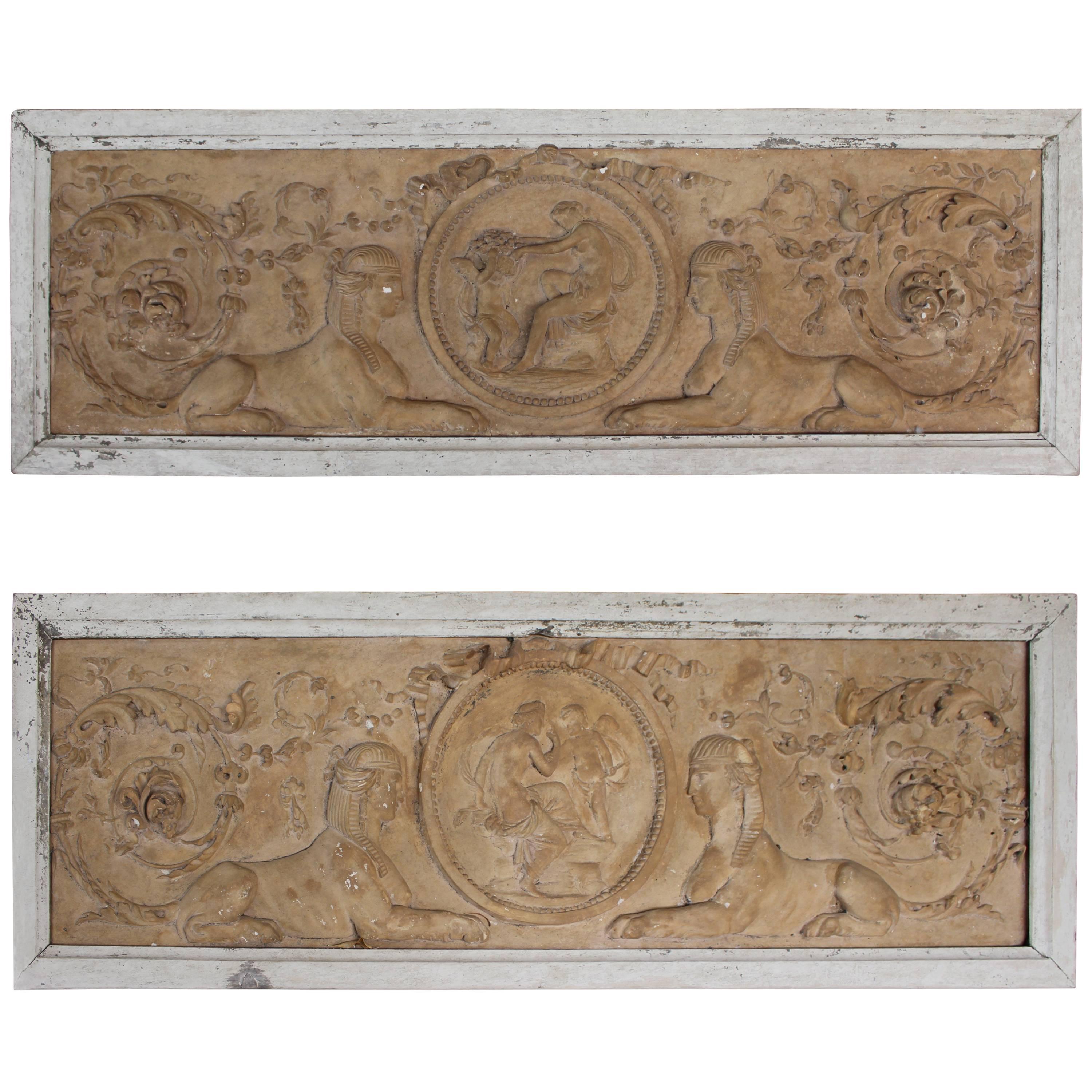Fantastic Pair of Terracotta Plaques with Light Wooden Frames