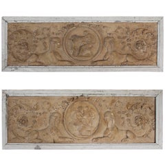 Fantastic Pair of Terracotta Plaques with Light Wooden Frames