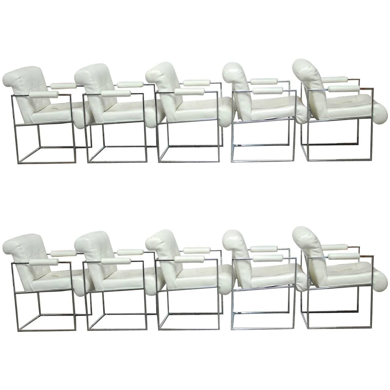 Set of Ten Chrome Thin-Line Armchairs by Milo Baughman for Thayer Coggin