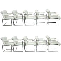 Vintage Set of Ten Chrome Thin-Line Armchairs by Milo Baughman for Thayer Coggin