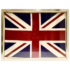 Vintage Union Jack Britsh Flag Silver Leaf Wood Frame